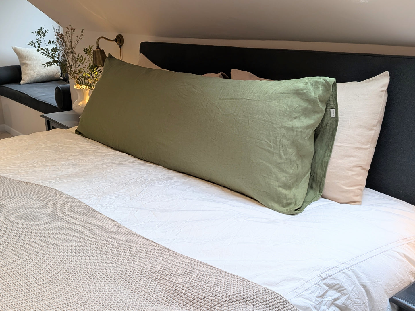 Linen Body Cushion Cover - FOREST GREEN